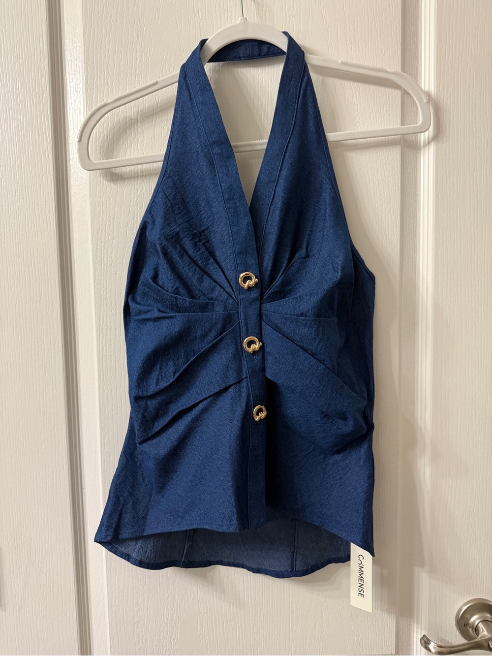 Commense Ruched Denim Halter Top - Picture 5 of 8